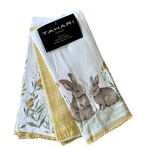 TAHARI HOME Kitchen Towels 3pk Pop of Color Easter Bunny Spring Floral 18x28 New